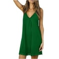 thumbnail image 1 of EQWLJWE Robes d'Été pour Femmes 2023 Robes pour Femmes Liquidation Robe pour Femmes Ample Unie Décontractée en Chiffon à Bretelles Col en V Robe Évasée Longueur Genou, 1 of 4