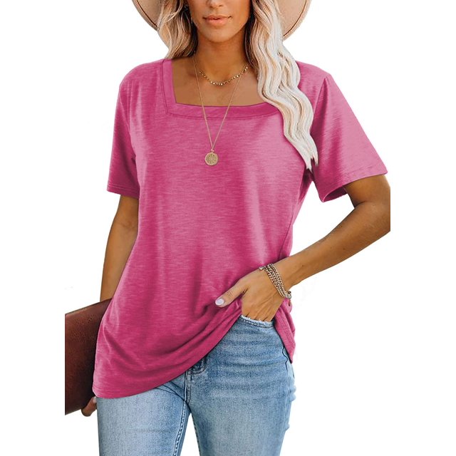Camiseta Lunivop para Mujer con Escote Cuadrado y Mangas Cortas para el Verano