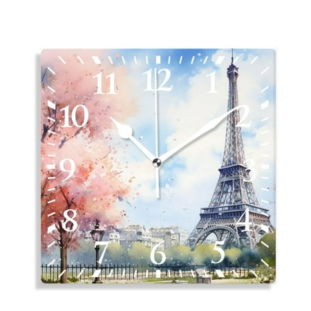 10 Inch Wall Clock Battery Operated Silent Clock Decorative for Office, Kitchen, Outdoor, Living Room，Oil Painting Paris France City Eiffel Tower Style