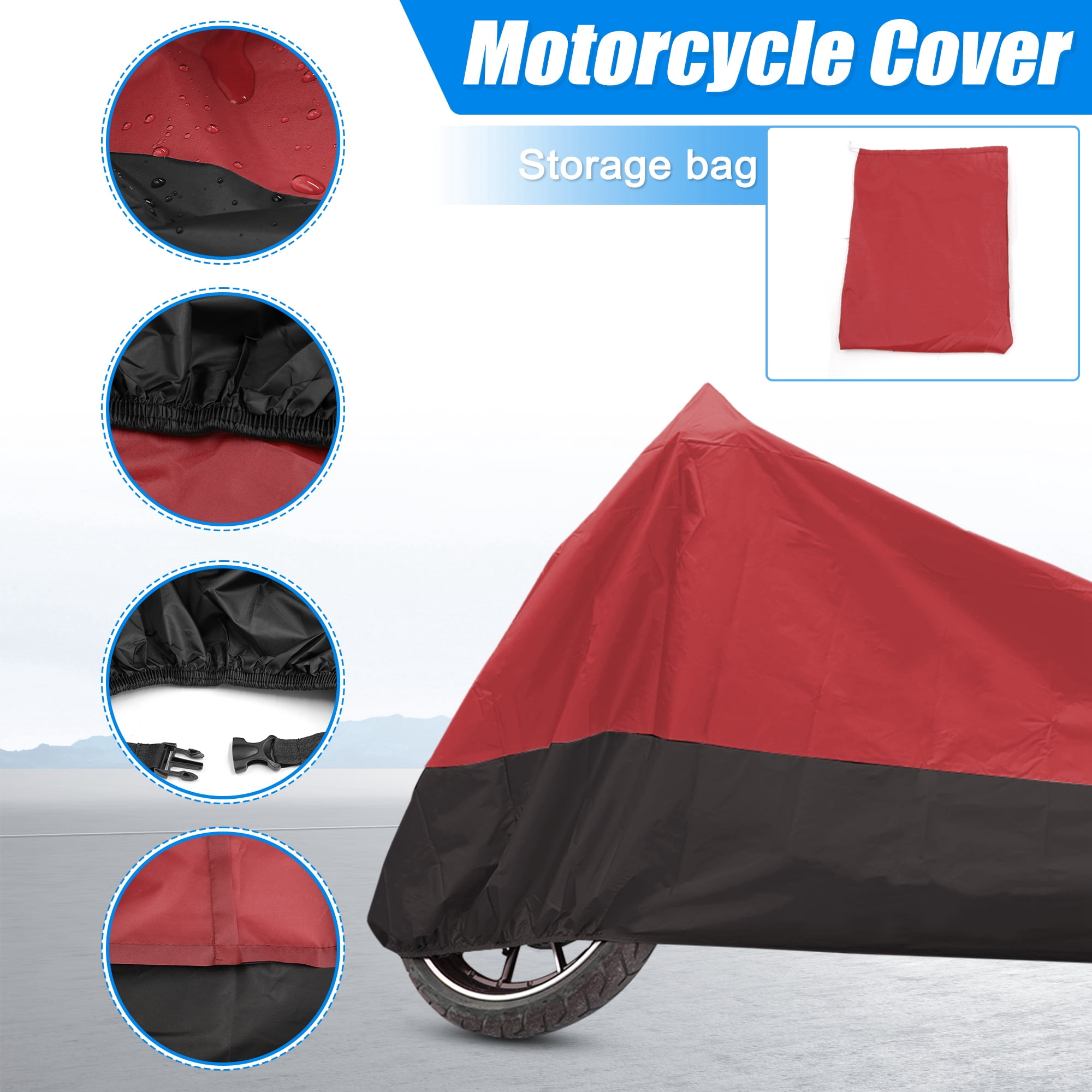 Unique Bargains 180T Motorcycle Cover Scooter Rain Dust UV Protector Red Black L