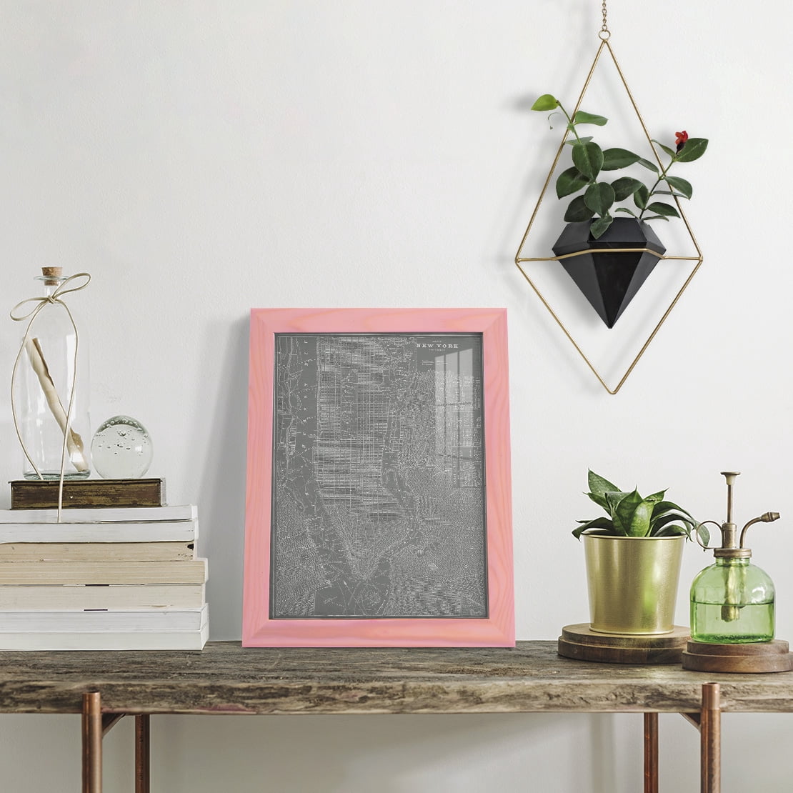 City Map of New York -Framed Print w/glass-Sunset Pink