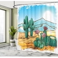 thumbnail image 3 of Cactus Shower Curtain, Vector Image with Cartoon Design Cactus Flowers Mountains Desert Sand Sun Artwork, Fabric Bathroom Set with Hooks, 69W X 84L Inches Extra Long, Multicolor, by Ambesonne, 3 of 4