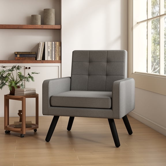TUAREX Mid-Century Modern Living Room Accent Chair, Comfy Upholstered Reading Armchair for Bedroom, Single Sofa Chair with Metal Legs, Bronze
