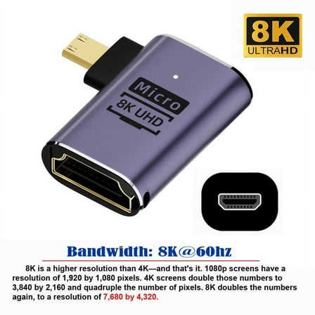 JSER Right Angled Micro HDMI Male to HDMI 2.1 Female UHD Extension Gold Converter Adapter Support 8K 60hz HDTV