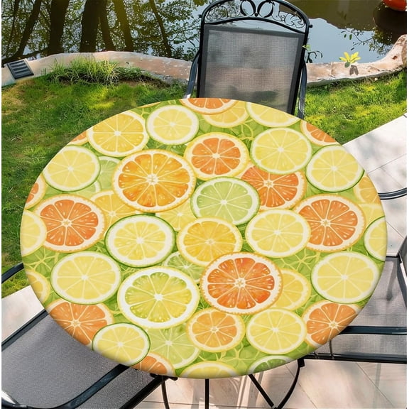 Round Fitted Tablecloth with Elastic Edge, Waterproof Stain Resistant Fabric Table Cover for 36"-65" Round Table, Indoor Outdoor Dining, Kitchen Decor, Camping, Holiday, Party