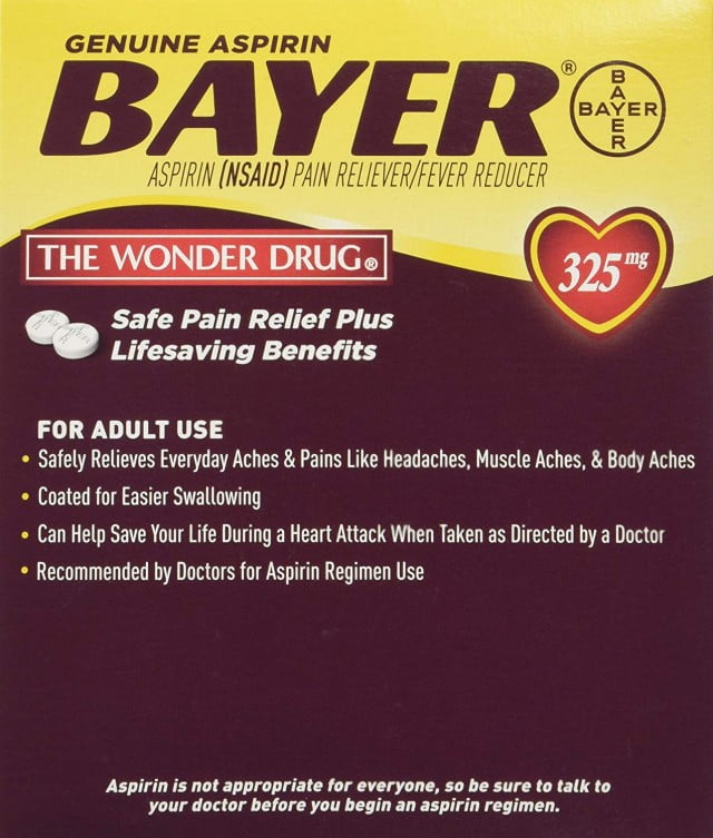 Bayer Aspirin Individual Sealed 2 Tablets in a Packet (Pack of 50 Packets) 100 Tablets Total-325mg