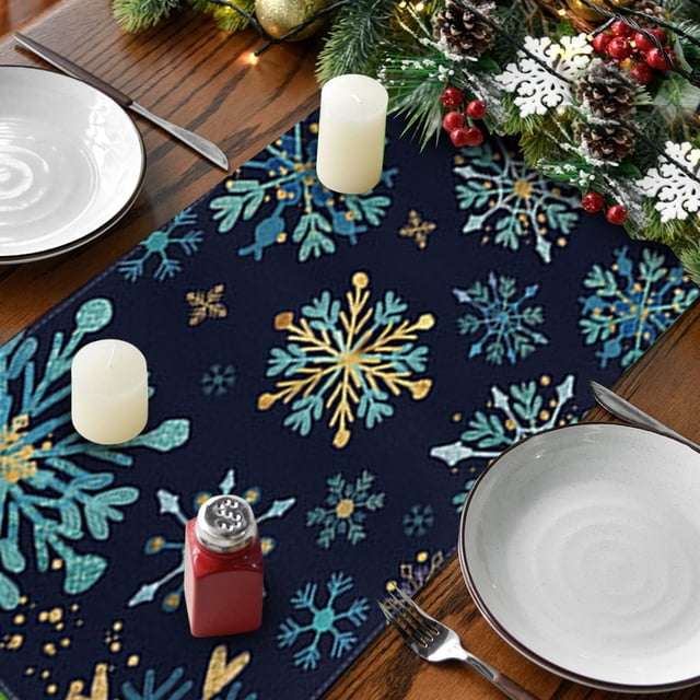 Seasonal Table Runner Winter Holiday Decoration Snowflakes Design for Home Parties Kitchen Dining Accessories Elegant Table 13x72 Inch