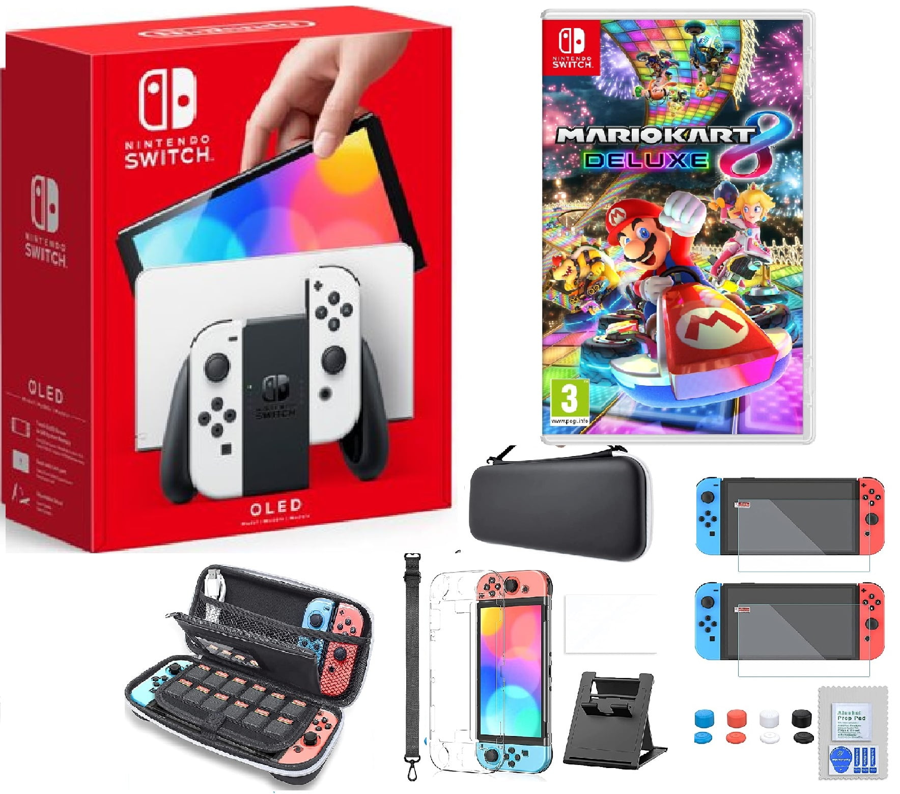 2022 Newest Nintendo Switch OLED Model White Joy Con 64GB Console Improved  HD Screen with Mario Kart 8 Deluxe Game and 15-1 TKX Accessories KIT -  