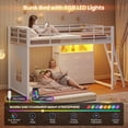 thumbnail image 3 of Aunfebrco Twin Over Twin Low Bunk Bed with 9 Storage Drawers and 1-tier Open Shelf,L-Shaped Bunk Bed with LED Light,Metal Twin Floor Bunk with 13.4''H Safety Guardrail and Inclined Ladder,White, 3 of 9