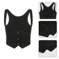thumbnail image 6 of Yokua Women Gothic Vintage Dressy Waistcoat Solid Color Black Racerback Mini Vest Tuxedo Suit Steampunk 3 Button Slim for Jack, 6 of 17