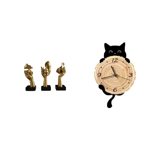 Estatuas de pensadores,Estatuas de pensadores,esculturas de arte abstracto para mesa,Reloj de pared,Reloj de pared decorativo para baño o dormitorio,Reloj de pared para gatos silencioso,sin
