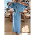 thumbnail image 6 of Women 2 Piece Skirt Sets Oversized Long Sleeve Top and Maxi Skirts Travel Vacation Set Blue S, 6 of 7