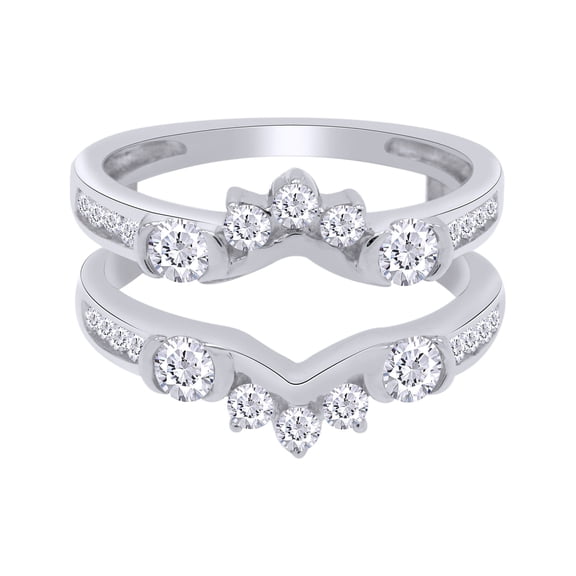 Round Cut White Cubic Zirconia Solitaire Enhancer Guard Ring in 10k White Gold Ring Size - 9.5