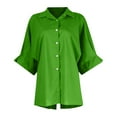 thumbnail image 4 of Fshiont Linen Button Down Shirt Womens Lapel Collar Plus Size 3/4 Sleeve Tunic Tops Trendy Dressy Business Casual Work Blouse Lightweight Vacation Petite Loose Gauze Tee Green XL, 4 of 6