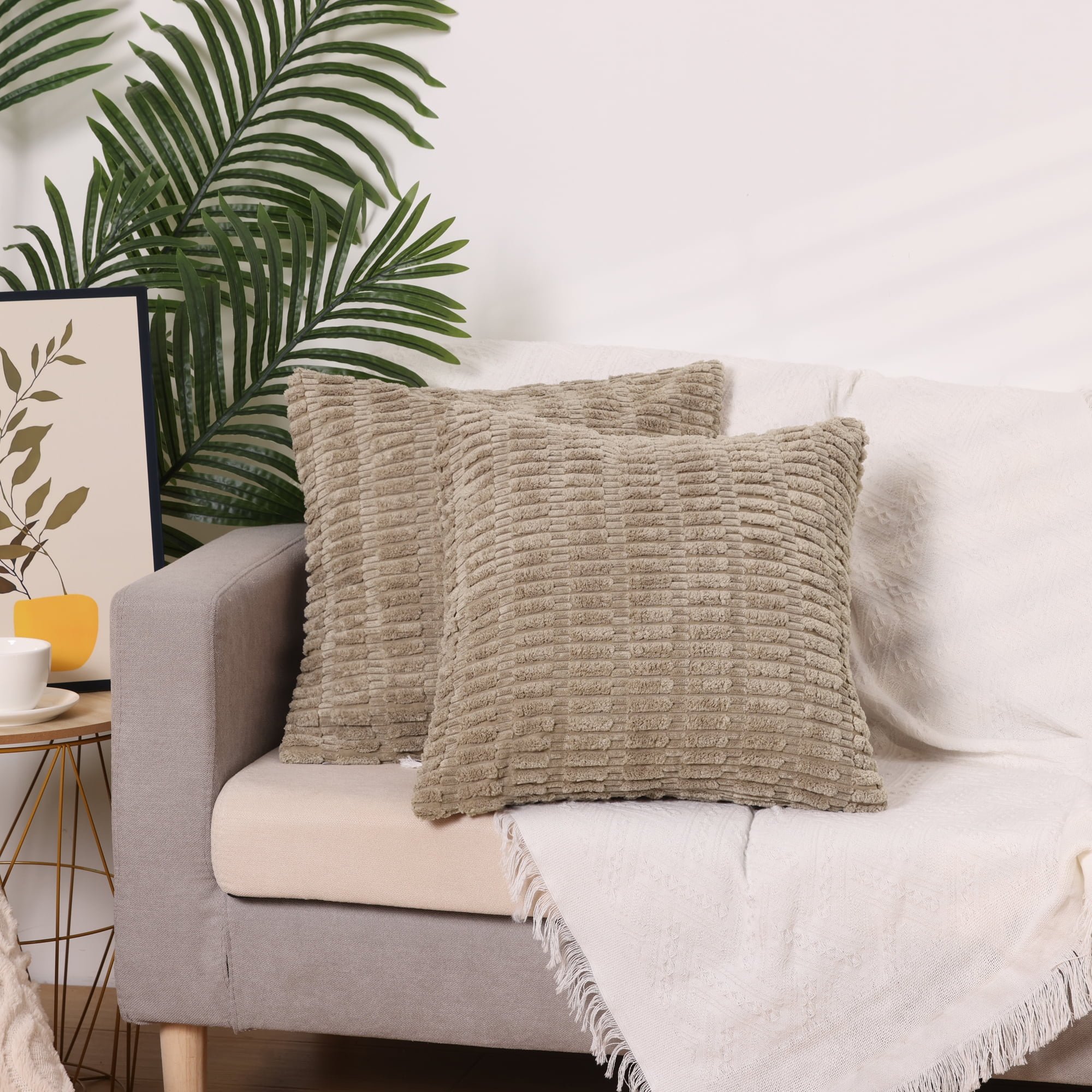 Unique Bargains Corduroy Soft Square Cushion Covers Modern Throw Pillow Covers (2 Count) Brown 16"x16"