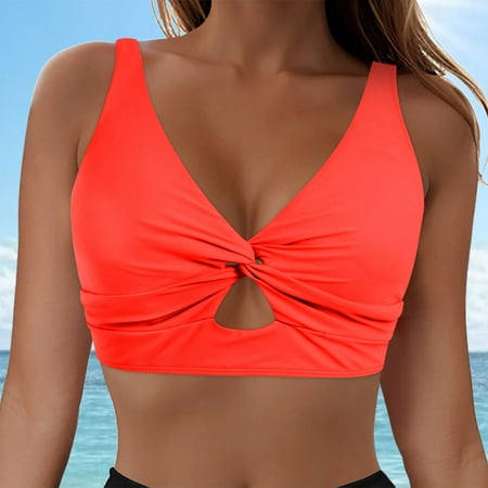 Clearance & Promo  Women s Solid Swimsuit Push-Up Padded  Sleeveless Blouse  Fashion Swimwear  Beach Pool  Full Coverage  Supportive Bra  Quick-Dry Material  Traje De Bano Para Mujer | Orange 2XL
