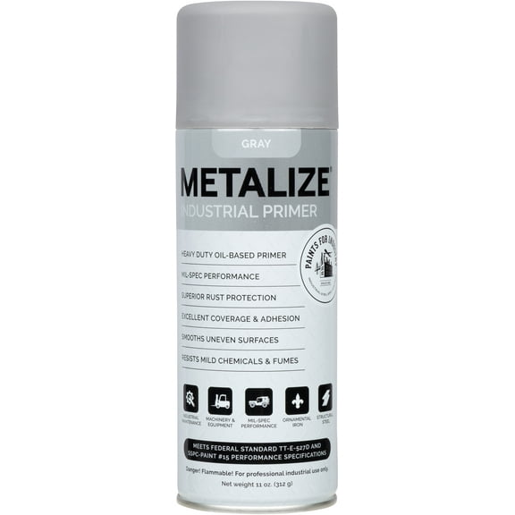 METALIZE Paints For Industry Industrial Primer, Aerosol Spray Primer - Steel Metal Iron Machinery - 1 Can (Gray Primer) 8-S-1126
