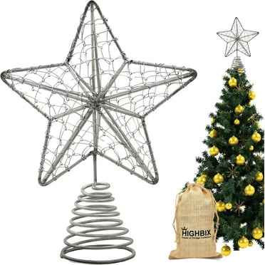 HIGHBIX Handmade Christmas Tree Topper Star – 9.5 Inch Rustic Metal Wire Spiral Base Topper – Silver Galvanized Finish – Vintage Tree Decoration for Holiday Decor