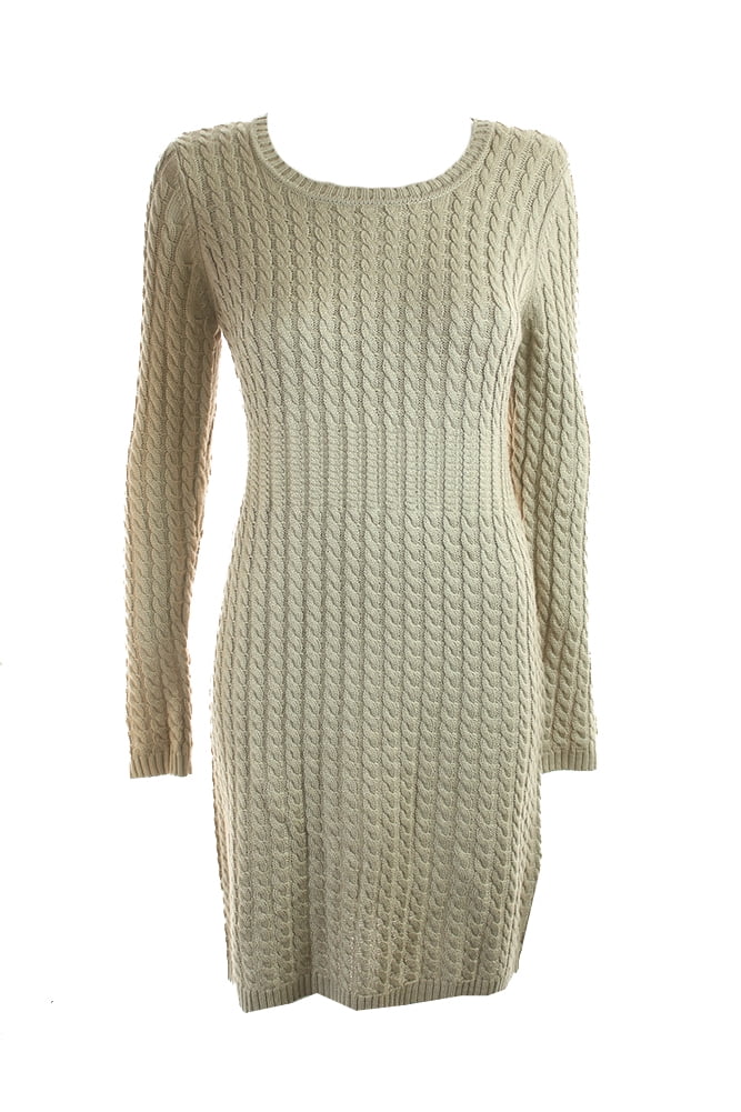 Petite Khaki Cable-Knit Sweater Dress 
