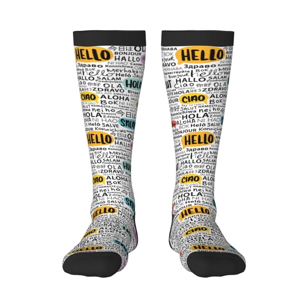 Fotbe Hello Calcetas Divertidas Estampadas para Hombre y Mujer, Calcetas de Algodón hasta la Rodilla para Caminar, Correr, Enfermería y Embarazo
