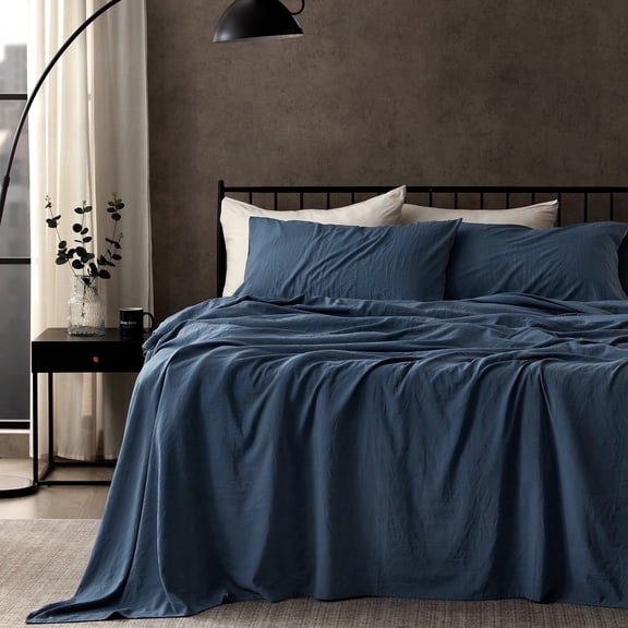 Sleep Zone Bed Sheets - Full Size Bed Sheets - Washed Microfiber - 4 Piece Hotel Luxury Bedding Sheets with Fitted Sheet, Flat Sheet & 2 Pillowcases - Deep Pocket (Navy)