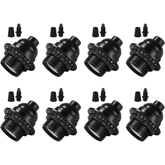 Black E26/ E27 Light Sockets, Retro Edison Lamp Holder with E26 Medium Screw, 200 Heat Resistant Standard Screw-in Lamp Socket for Vintage Edison Bulbs Pendant Lamp (8PACK)
