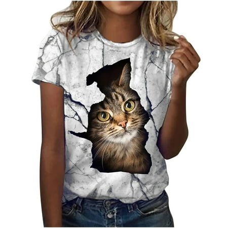 

Bospose O-Neck Shirt For Women Women Short Sleeve Shirt Corset Top Brown Top Women T Shirts Print Tees T Shirt Blouse Tops Women S Cat T-Shirt Top S