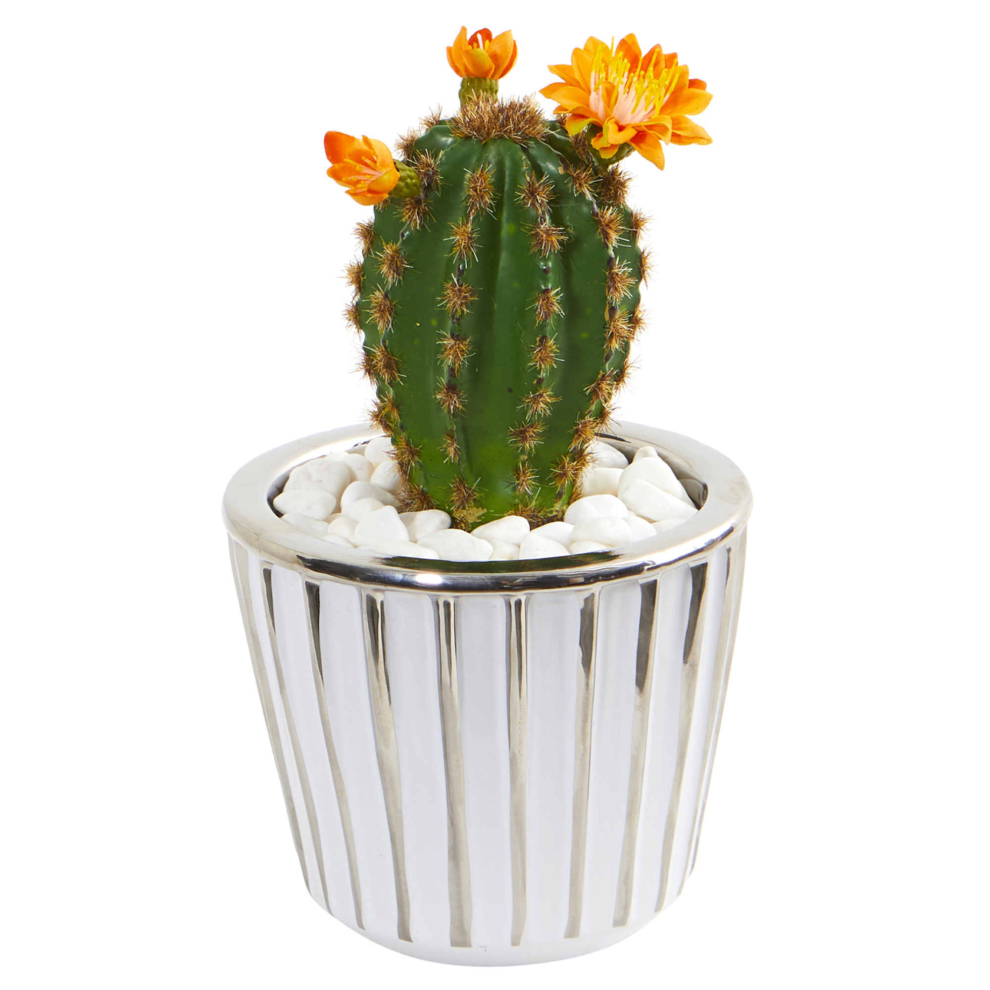 Nearly Natural 8in. Flowering Cactus Artificial Plant in Decorative Planter (Set of 2), Green