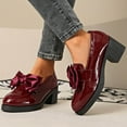 thumbnail image 2 of Chunky High Heels Penny Loafers for Women Trendy Leather Bow Buckle Autumn Slip on Oxfords Dress Shoes, 2 of 6
