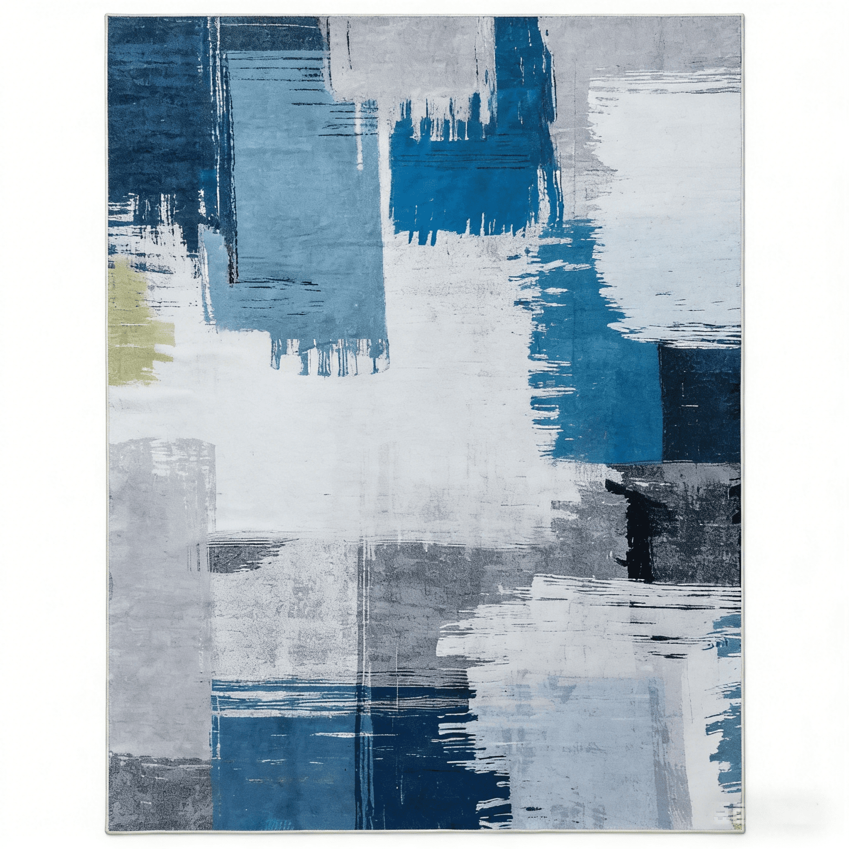 Orhopui Washable Area Rug for Living Room Blue+Gray, 4'x6' Non-Slip Neutral Abstract Indoor Rug - Soft Low Pile & Stain Resistant Carpet for Bedroom, Office, Dining Room, Nursery & Kitchen