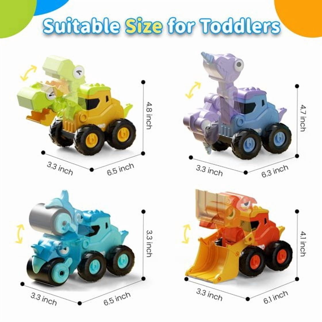 Dimoarch Dinosaur Construction Trucks Toys for Boys Ages 2 3 4, Toddlers Sandbox Vehicle Excavator Toys, Dino Press and Go Cars, Boys Birthday Gifts