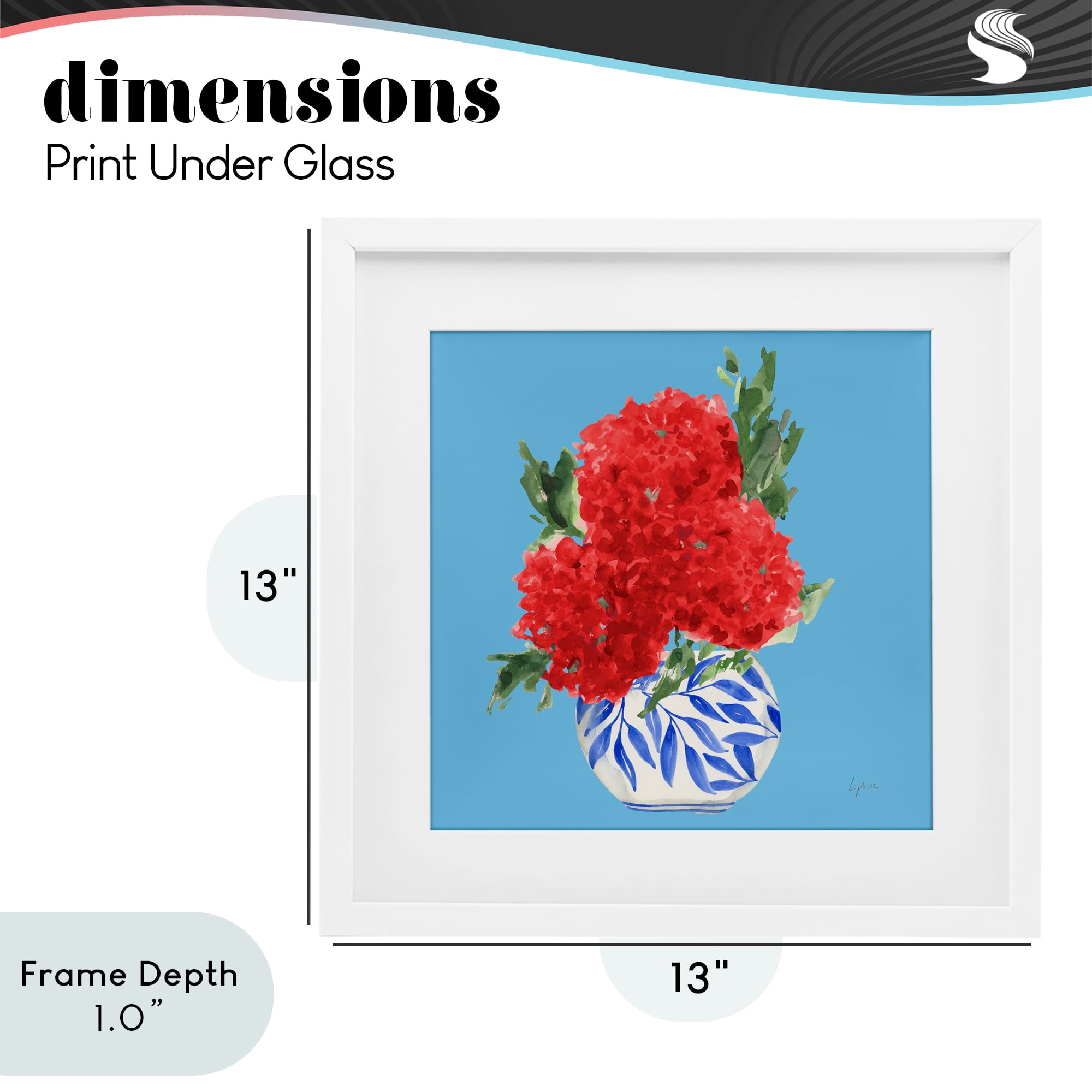 Stupell Industries Red Hydrangeas Blue Vase White Framed Print Under Glass, design by Lucille Price
