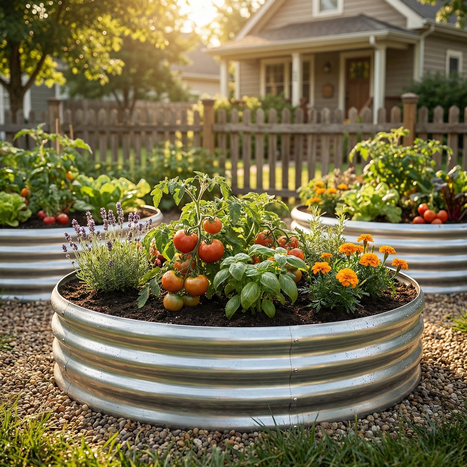 Land Guard  3Pack 4x4x1 ft Round Galvanized Raised Garden Bed Kit Metal Flower Box Large Planter Raised Beds Outdoor for Planting,Fruit,Herb-Sliver