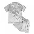 thumbnail image 1 of Summer Kids Girl Pure Color Imitate Silk Short Sleeve Blouse Pants Sleepwear Suit,4-10 Years, 1 of 4