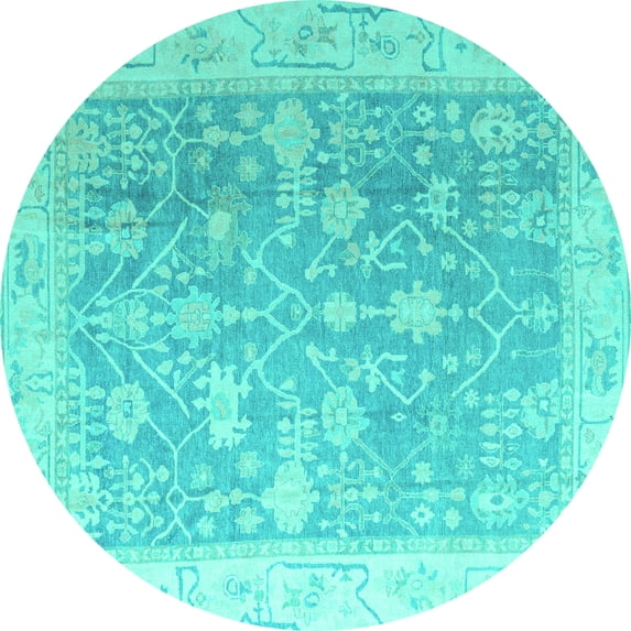 Ahgly Company Machine Washable Indoor Round Oriental Turquoise Blue Traditional Area Rugs, 5' Round