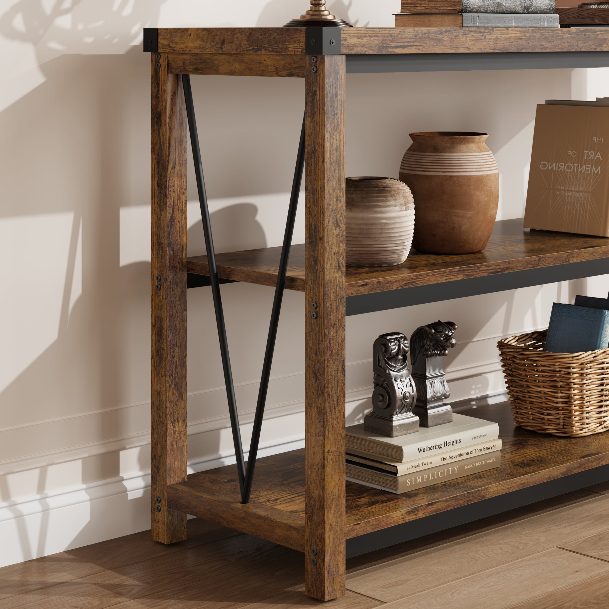 M optimized Farmhouse Entryway Table, 47" Narrow Long Console Table with Storage, 3 Tier Wood Console Table for Living Room, Behind Couch Table, Hallway Table for Foyer, Entryway Furniture