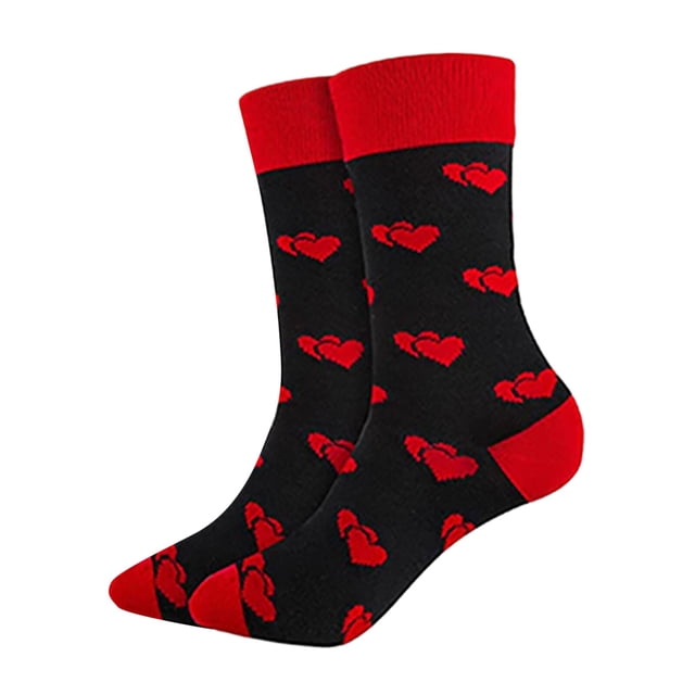 WEAIXIMIUNG Ruffle Socks for Girls Women's Valentine's Day Socks Heart Shaped Contrasting Color Medium Length Socks