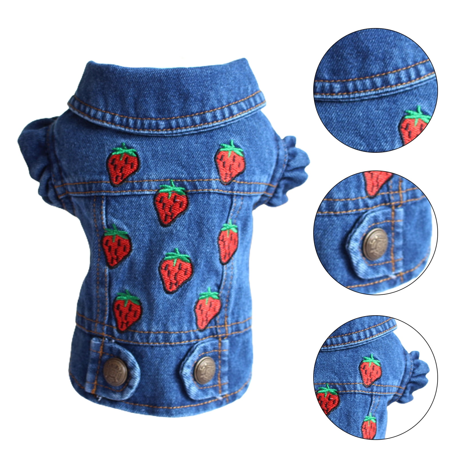 Walbest Dog Jean Jacket, Puppy Blue Denim Lapel Vest Coat Costume, Girl Boy Dog T-Shirt Strawberry Print Clothes, Cool and Funny Apparel Outfits, Dog