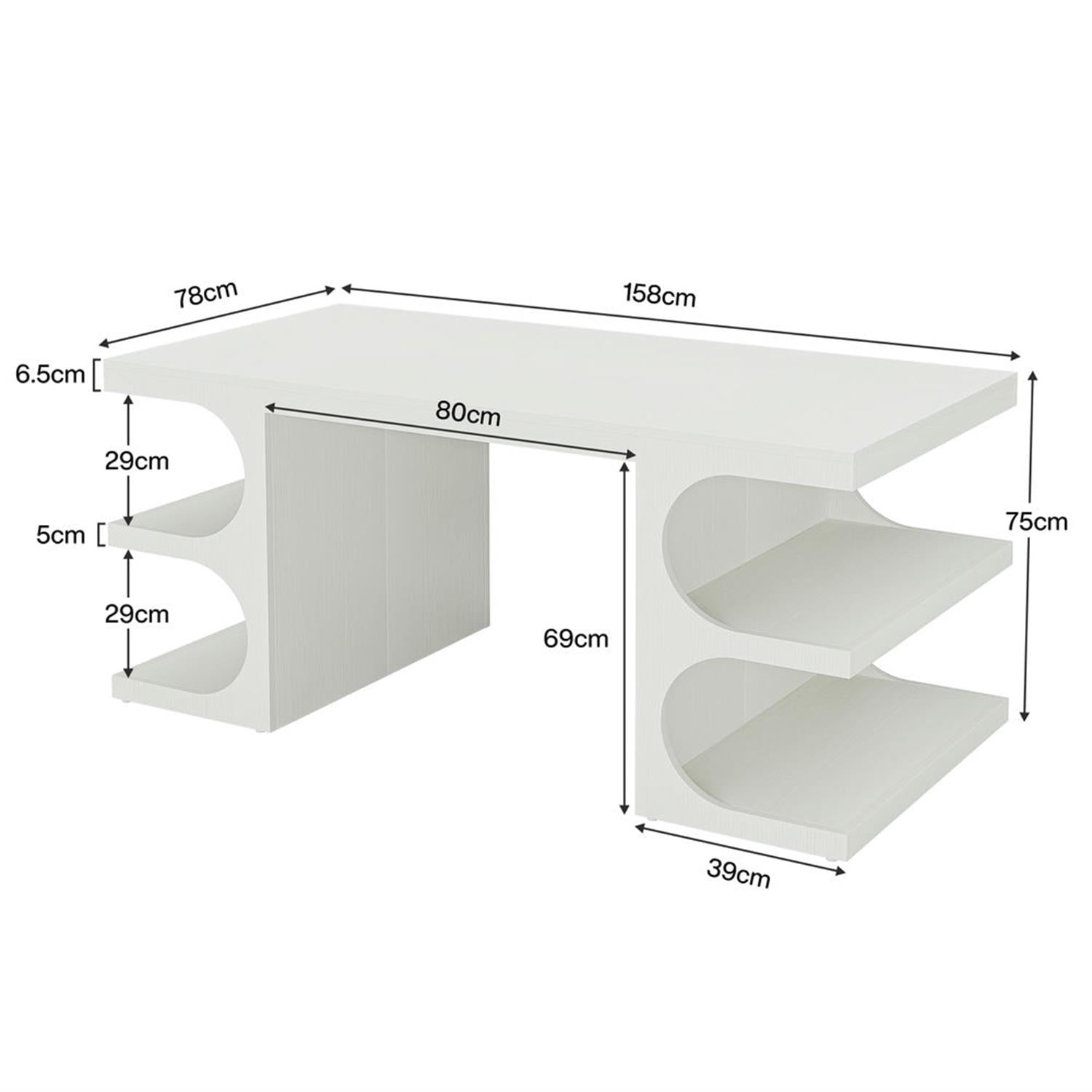 Demi Bonn 62" Wood Executive Computer Desk with Storage Shelves, Modern Duty Study Writing Gaming Table for Home Office, Rectangle Workstation, White