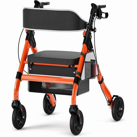Foldable Heavy-Duty Aluminum 8-Wheel Rollator Walker with Seat, Red, 450 lb Limit