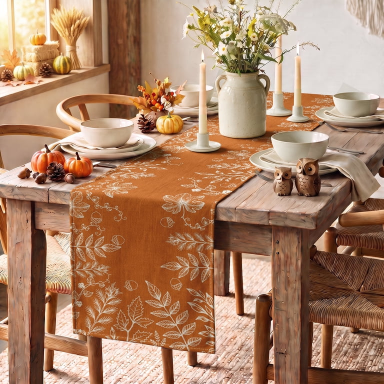Sm:)e Orange Floral Fall Table Runner photo 4