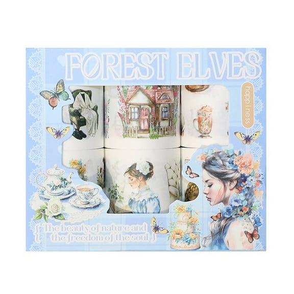 6Rolls Pre Cut PET Decorative Tape 50mmX2M Landscape Sticker Tape for Craft Scrapbooking Journal Photo Album Packaging