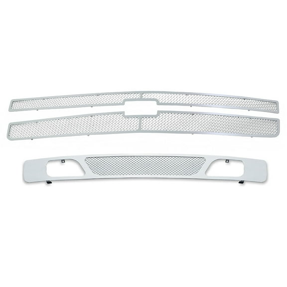 APS Compatible with Chevy Silverado 1500 2007-2013 Main Upper Lower Bumper Stainless Steel Chrome Mesh Front Grill Grille Insert Combo C77862T