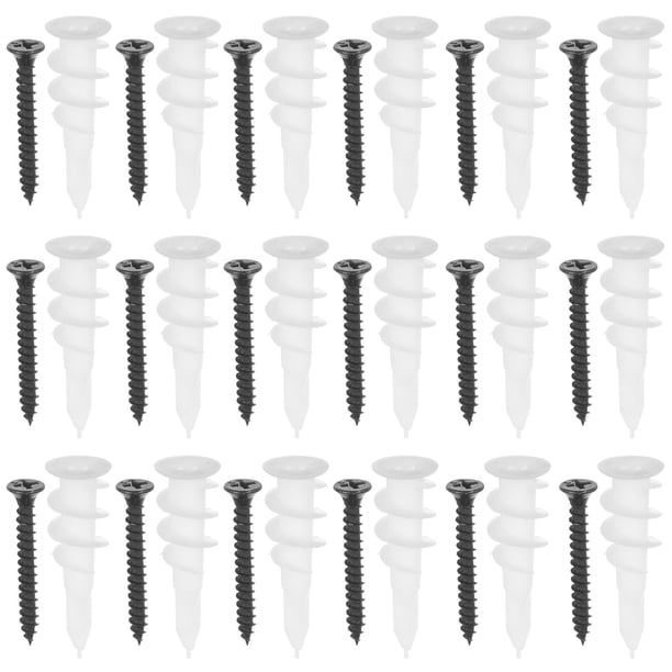 100 juegos de tornillos de expansión de acero inoxidable con anclajes de plástico blancos Kit de tornillos y anclajes de pared resistentes para paneles de yeso y hormigón