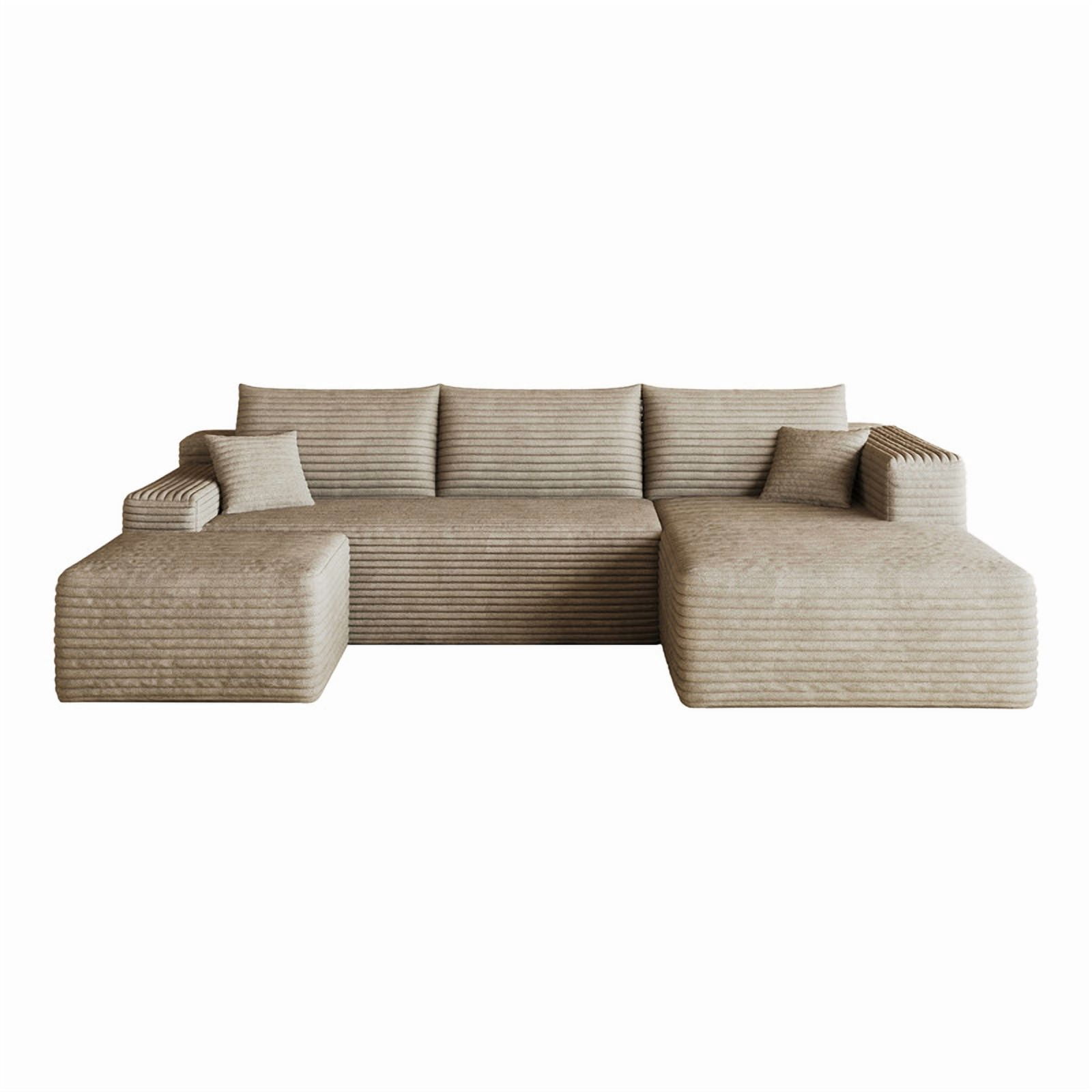 103" U Shaped Cloud Sectional Sofa with Ottoman, Modern Modular Corduroy Fabric Couch with Deep Seat and Chaise, Minimalist Upholstered Corner Sofa for Living Room, Apartment, No Assembly Required