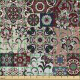 thumbnail image 2 of Ambesonne Ethnic Fabric by the Yard Upholstery, Oriental Boho Flower Pattern, 10 Yards, Burgundy Eggshell Indigo, 2 of 5