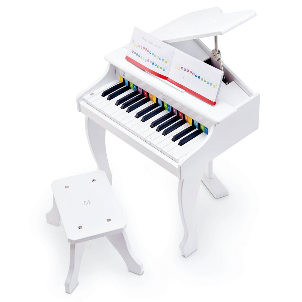 Hape Deluxe Grand Piano Kids Electric 30 Key Keyboard Piano Toy and Bench, White Hape Deluxe Grand Piano Kids Electric 30 Key Keyboard Piano Toy and Bench, White