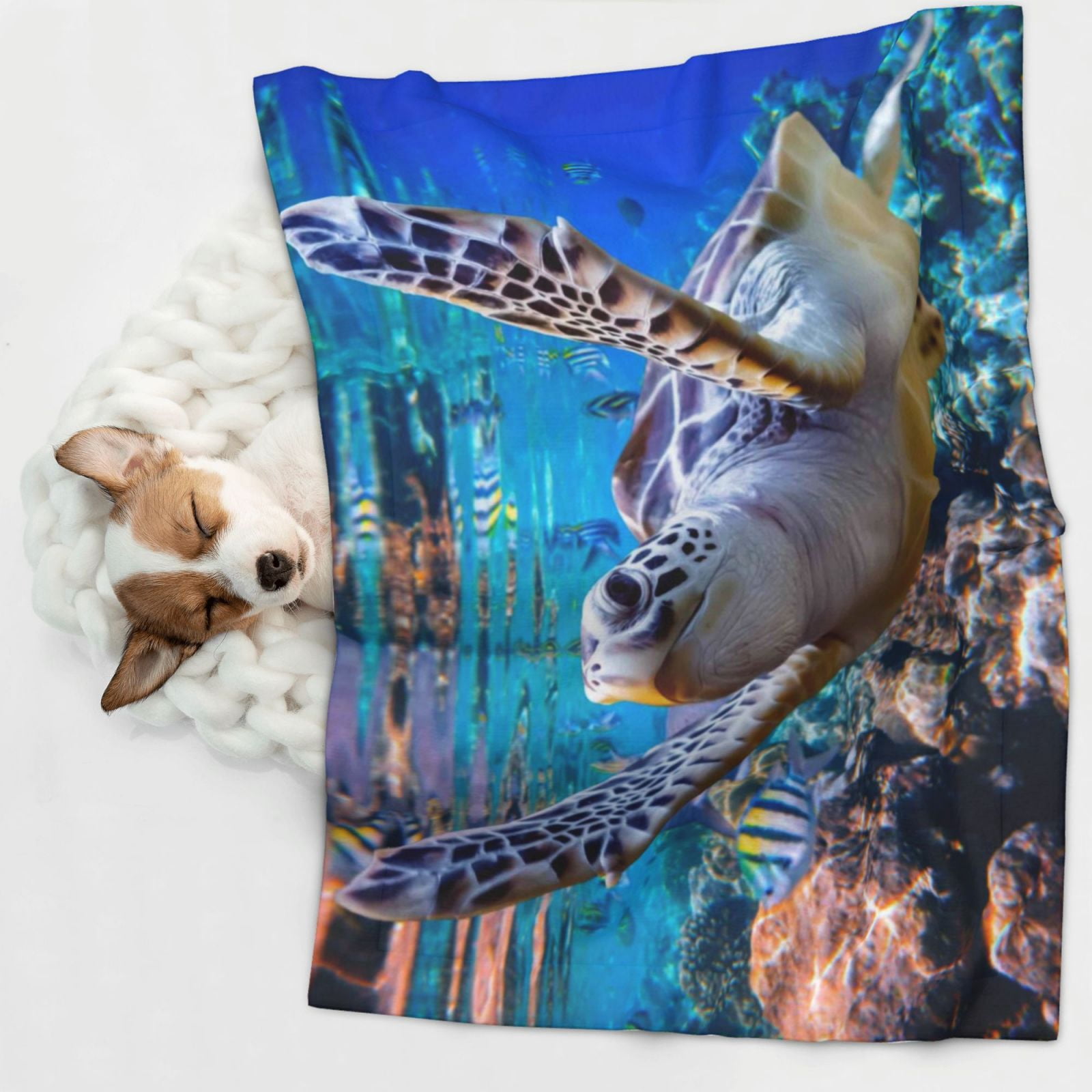 Naloa Sea Turtle Swims Dog Blanket, 3 Sizes Cat Blanket for Indoor Cats Large Medium Small Dog Gifts-Small