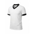 thumbnail image 6 of IYTR Mens Soft Tshirts V-Neck Short Sleeve Slim Fit T-Shirt Contrast Trim Cuff Casual Summer Athletic Gym Workout Solid Color Muscle Tee (White,XL), 6 of 8
