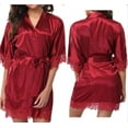 thumbnail image 4 of URMAGIC Summer Women Short Sleeve Satin Lace Trim Bathrobe Bridal Bridesmaid Robes Pajamas, 4 of 7